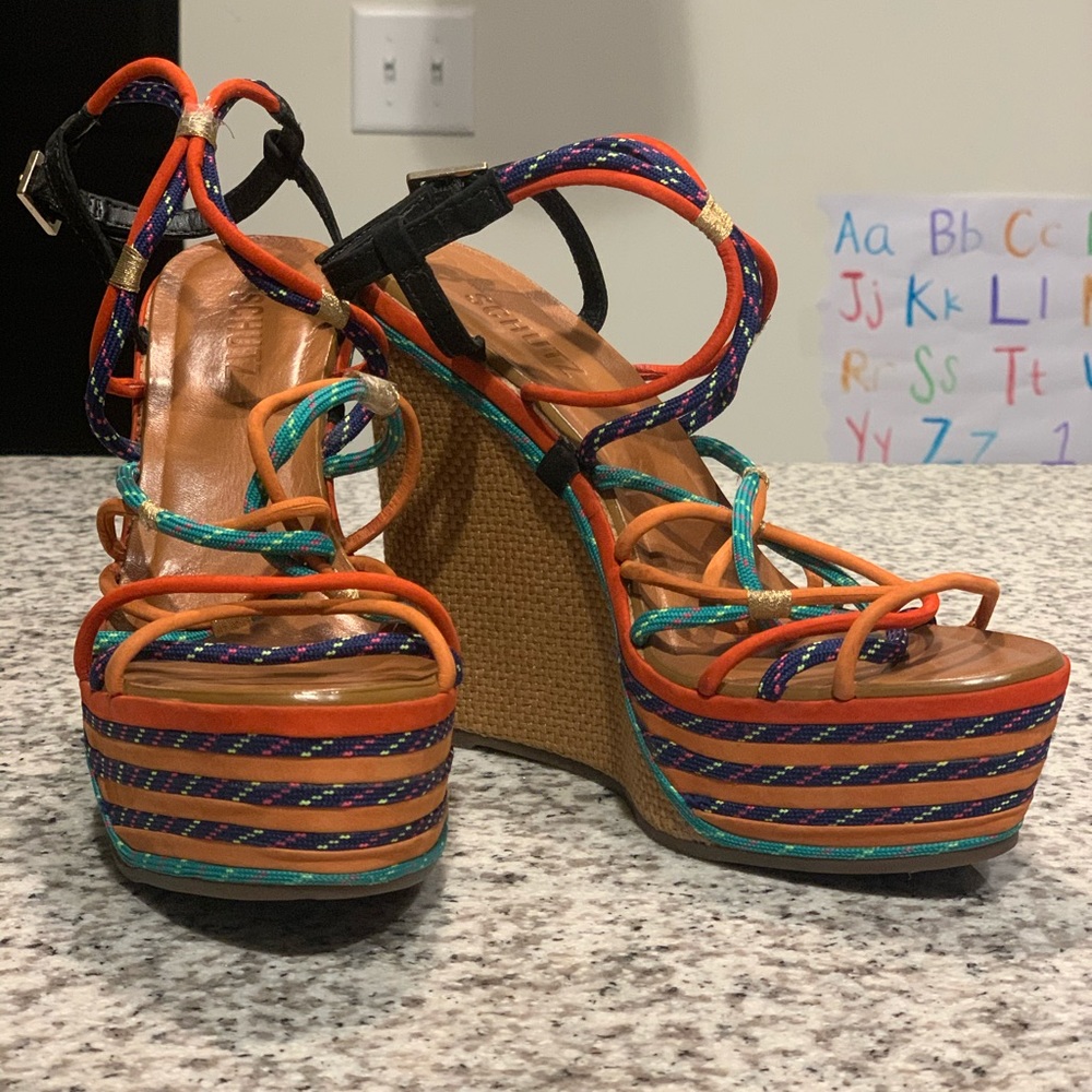 Schultz colorful strappy platform wedges